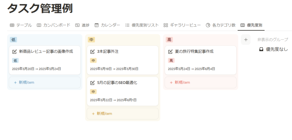 タグやステータスでの優先度表示