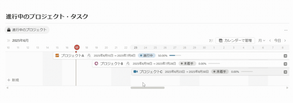 タイムラインはドラッグ&ドロップでスケジュールを編集可能