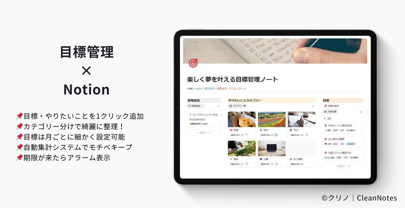 「楽しく夢を叶える目標管理ノート」テンプレサムネ (無料版)